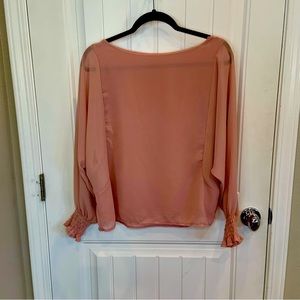 Zuiki pink long sleeve boxy lightweight dusty pink blouse with ruffled cuffs